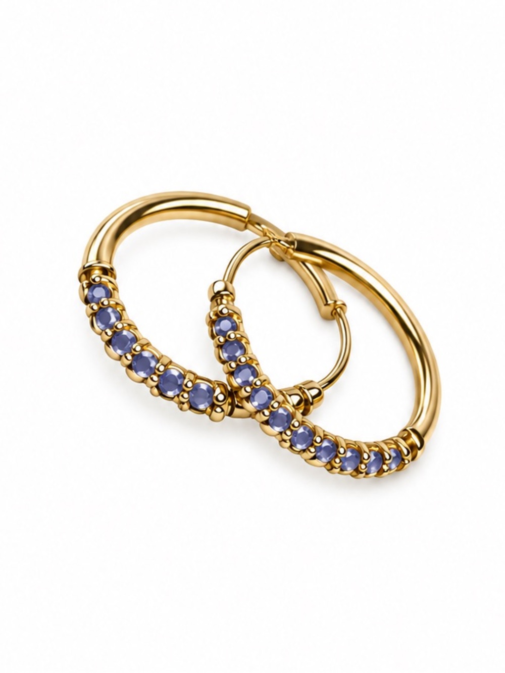 14k Gold Tanzanite Hoop Earrings